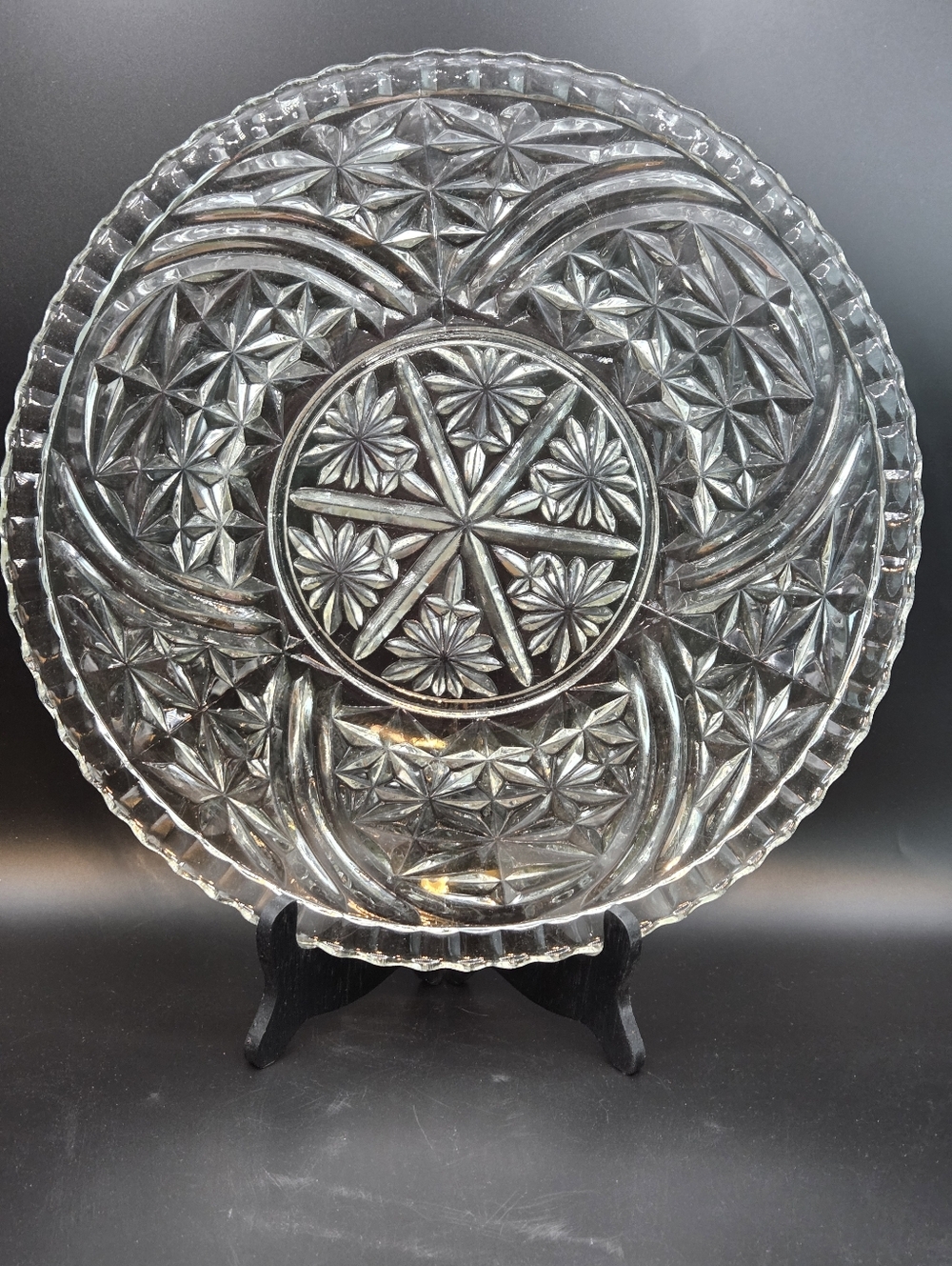 Vintage Anchor Hocking Thousand Lines 13" Platter Torte Plate